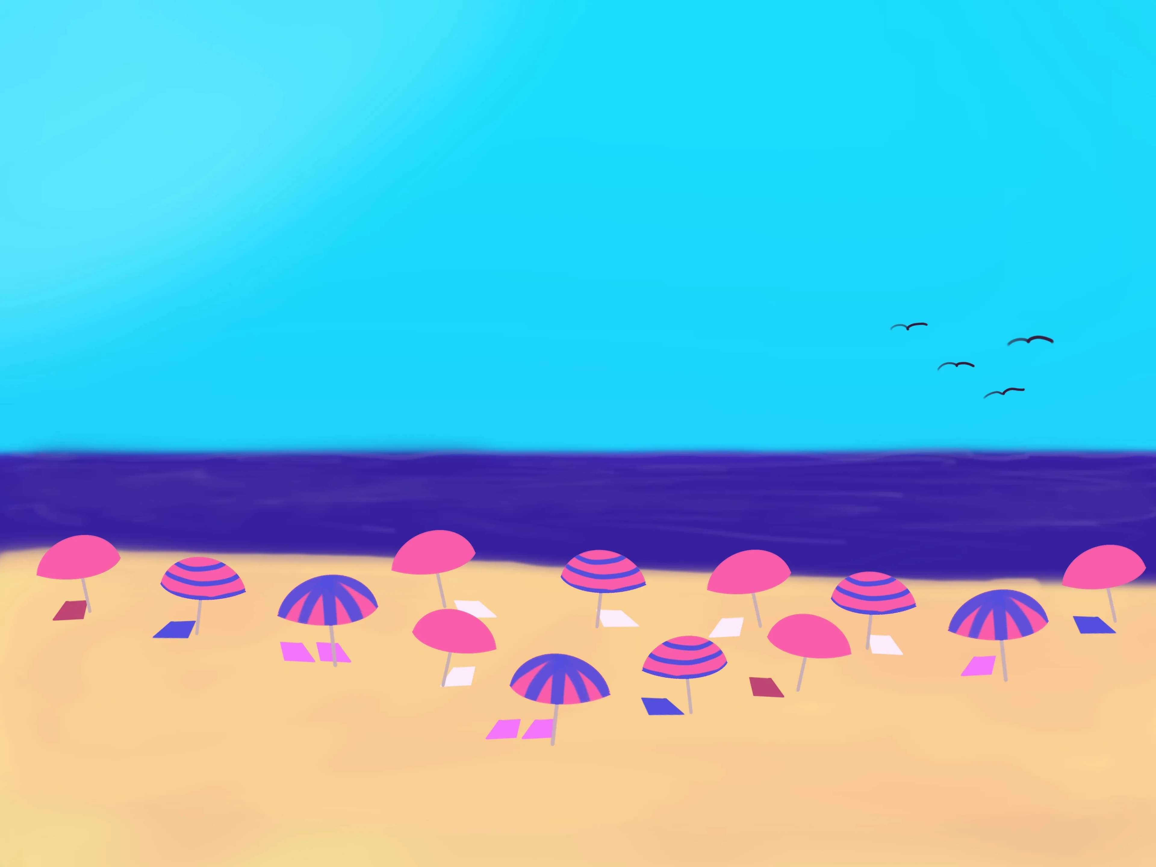 beach with pink umbrellas